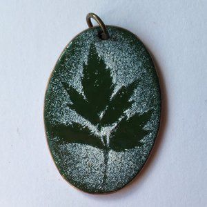 Textured Design - Botanical Leaf Enamel on Copper Pendant